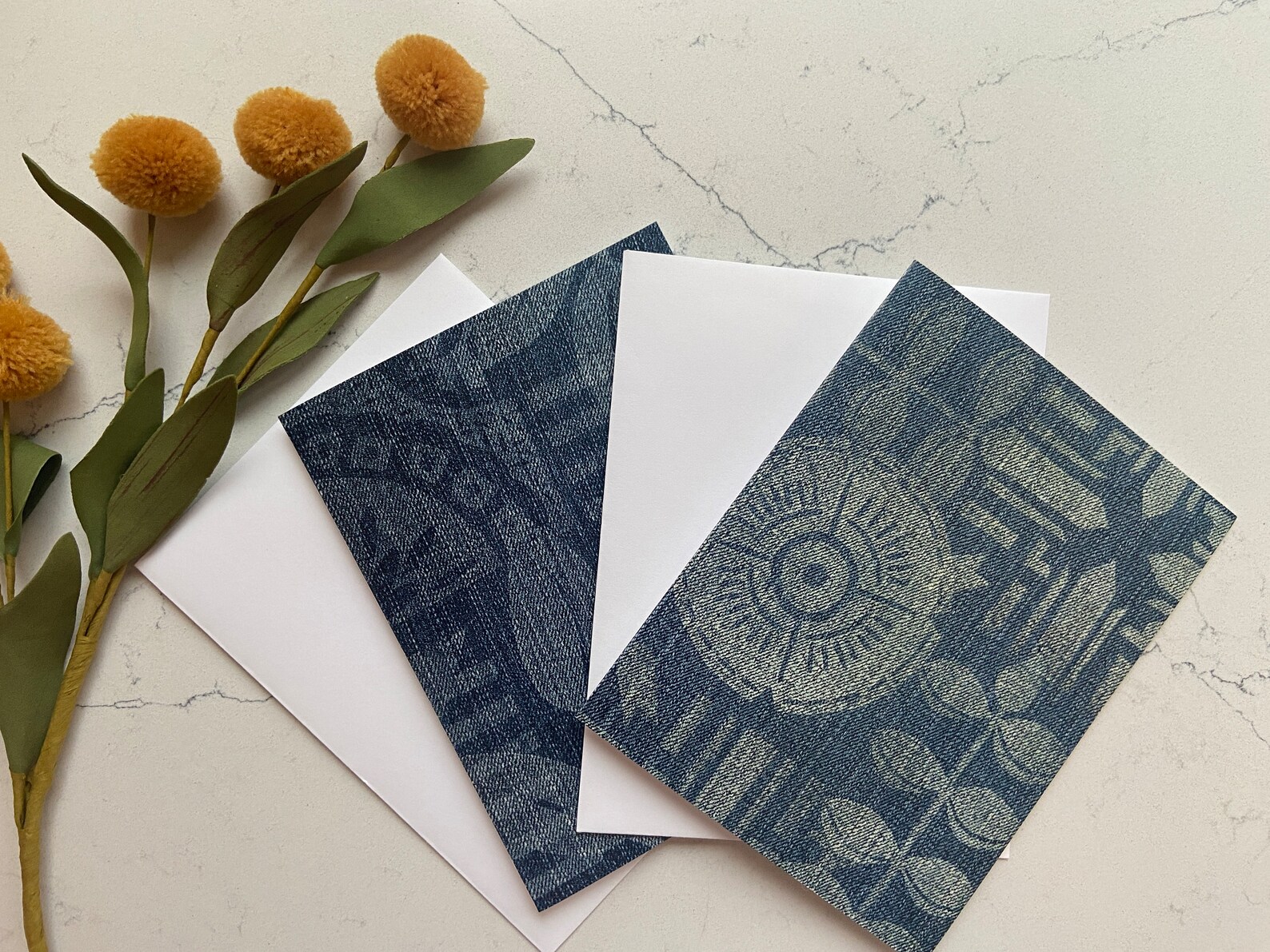 Denim Block Print Note Card Collection, Set of 6 Blank Cards - Etsy