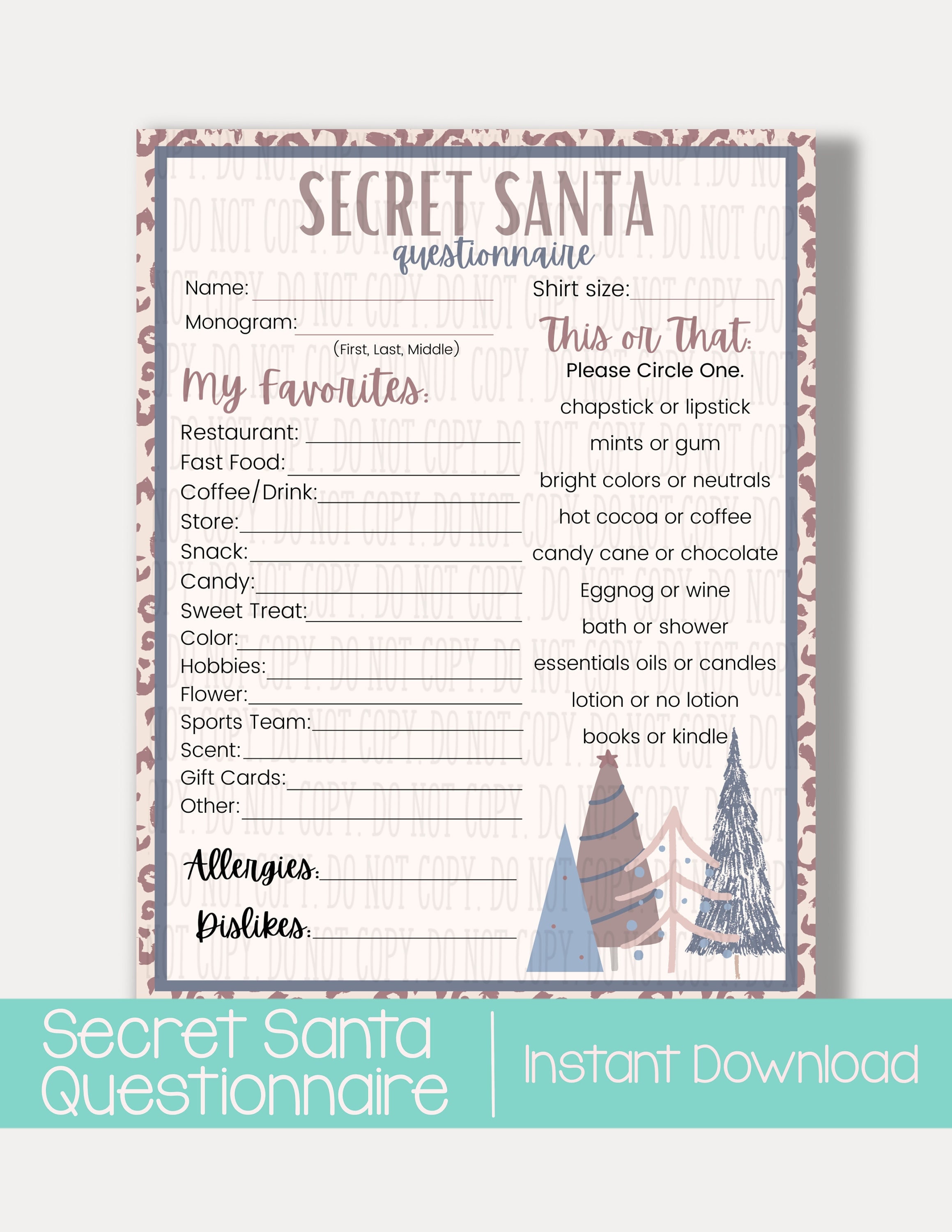 DIGITAL Download-secret Santa Questionnaire-christmas Gift - Etsy