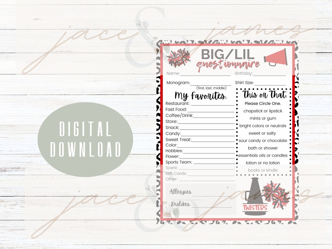 Cheer Sister Questionnairegift Exchangegift Ideascamp, Sorority