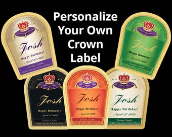 PRINTED or DIGITAL Personalized Custom  Crown Whiskey Label Sticker | birthday royal label, groomsmen, gift royal crown label