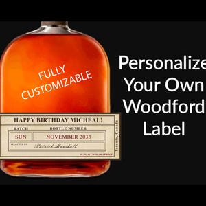 Sticker étiquette Woodford personnalisé NUMÉRIQUE ou IMPRIMÉ | Etiquette anniversaire whisky, proposition de garçons d'honneur, cadeau fête des pères, étiquette bourbon