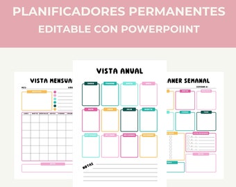 Permanent planners, editable with powerpoint, PDF, immediate download, non-physical DIGITAL PRODUCT, commercial printing license