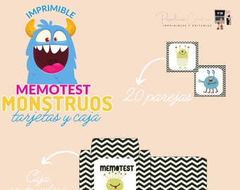 MEMOTEST game in PDF to print with commercial license thematic monsters..Instant download.