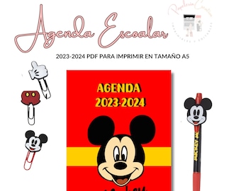 Agenda Escolar  23-24, Mickey, tamaño A5, PDF listo para imprimir ,descarga inmediata, licencia comercial, vuelta al cole