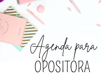 Agenda para opositora, editable, licencia comercial, powerpoint, tamaño A4, estudios, opositar