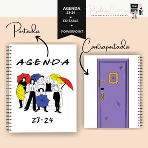 Agenda 2023-2024 Friends diaria editable con Powerpoint con Licencia Comercial tamaño A5. Descarga inmediata