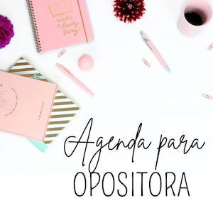 Agenda para opositora, editable, licencia comercial, powerpoint, tamaño A4, estudios, opositar imagen 1