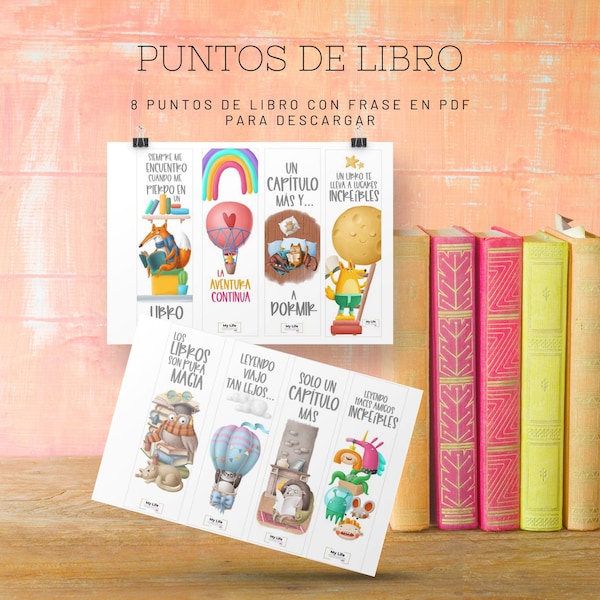 Puntos de libro/Descarga inmediata/8 diseños/ PDF/ frases/