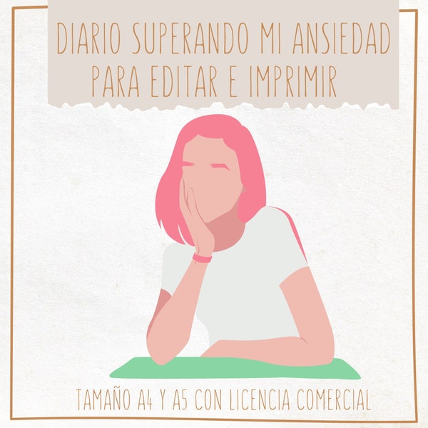 Diario superando mi ansiedad, editable, licencia comercial, powerpoint, imprimible, PDF, A4, A5, descarga inmediata,