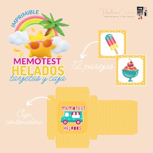 MEMOTEST game in PDF to print with ice cream themed commercial license. Instant download.