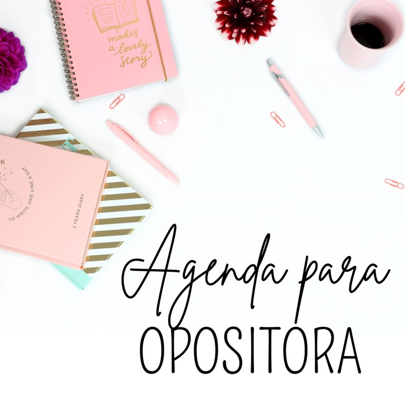 Agenda para opositora, editable, licencia comercial, powerpoint, tamaño A4, estudios, opositar imagen 1