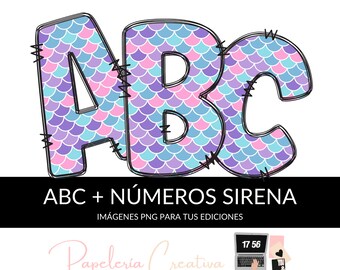 ABECEDARIO y números del 0 al 9 completos con temática de sirena, spiderman, estrellas, animalprint y lunares. imágenes PNG sin fondo.