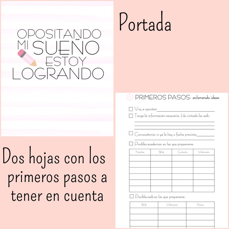 Agenda para opositora, editable, licencia comercial, powerpoint, tamaño A4, estudios, opositar imagen 2