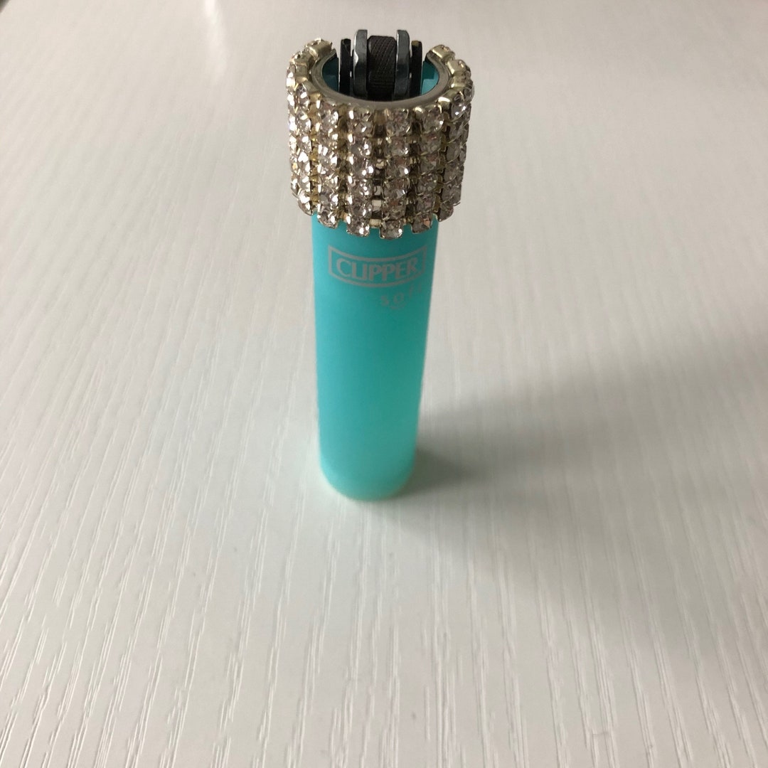 Blue Soft Touch Clipper Lighter With Rhinestone Chain Trim Etsy