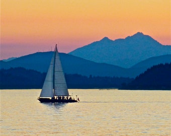 Sailboat at Sunset Card or Photograph