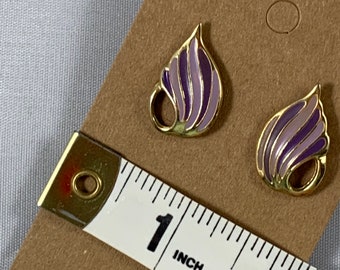 Vintage Enamel Purple Teardrop Stud Earrings