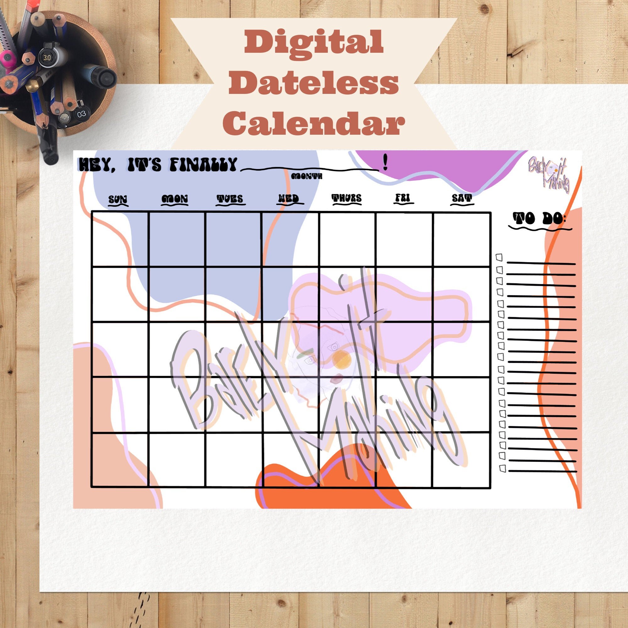 Abstract Monthly Calendar Printable Dateless Calendar - Etsy