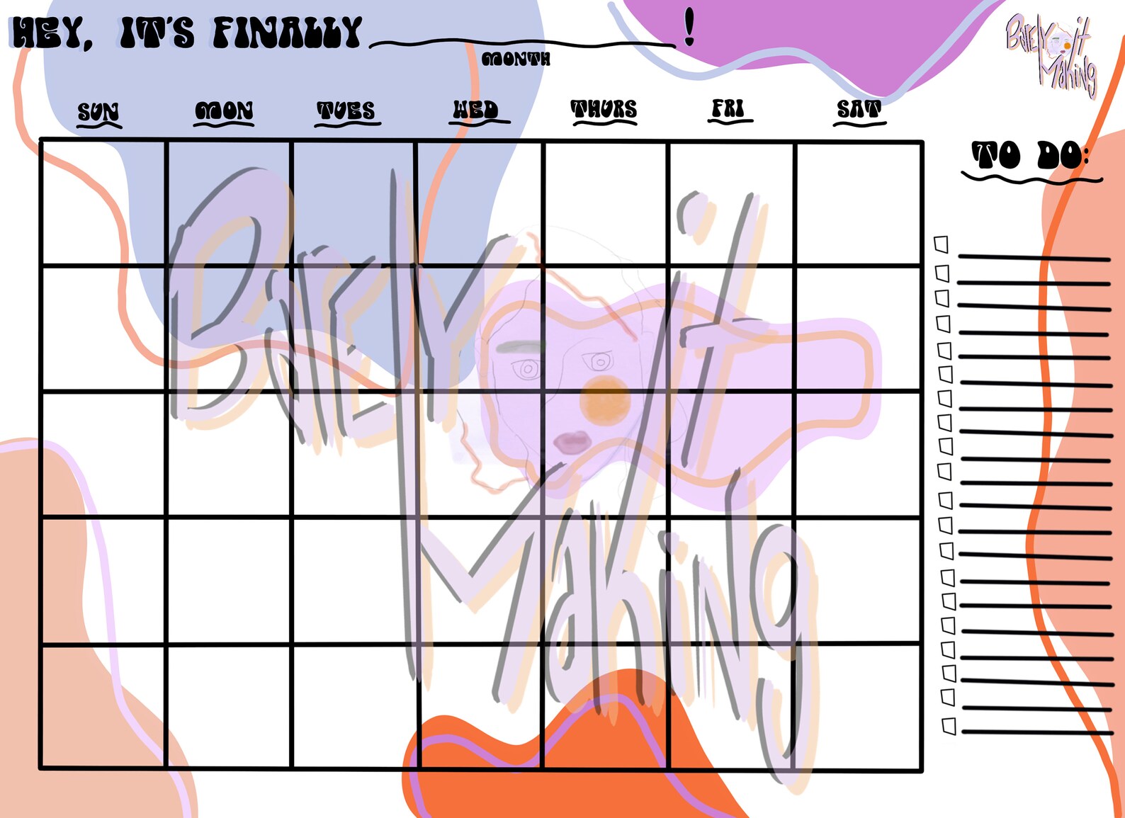 Abstract Monthly Calendar Printable Dateless Calendar - Etsy