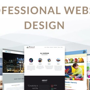 May include: A collage of website designs showcasing different styles and layouts. The designs feature a variety of colors, fonts, and images. The text "PROFESSIONAL WEBSITE DESIGN" is displayed at the top of the image.
