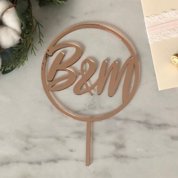 Cake Topper Caketopper Kuchentopper Tortenstecker Tortenfigur Hochzeit Torte Personalisierter Schriftzug Initialen Kreis