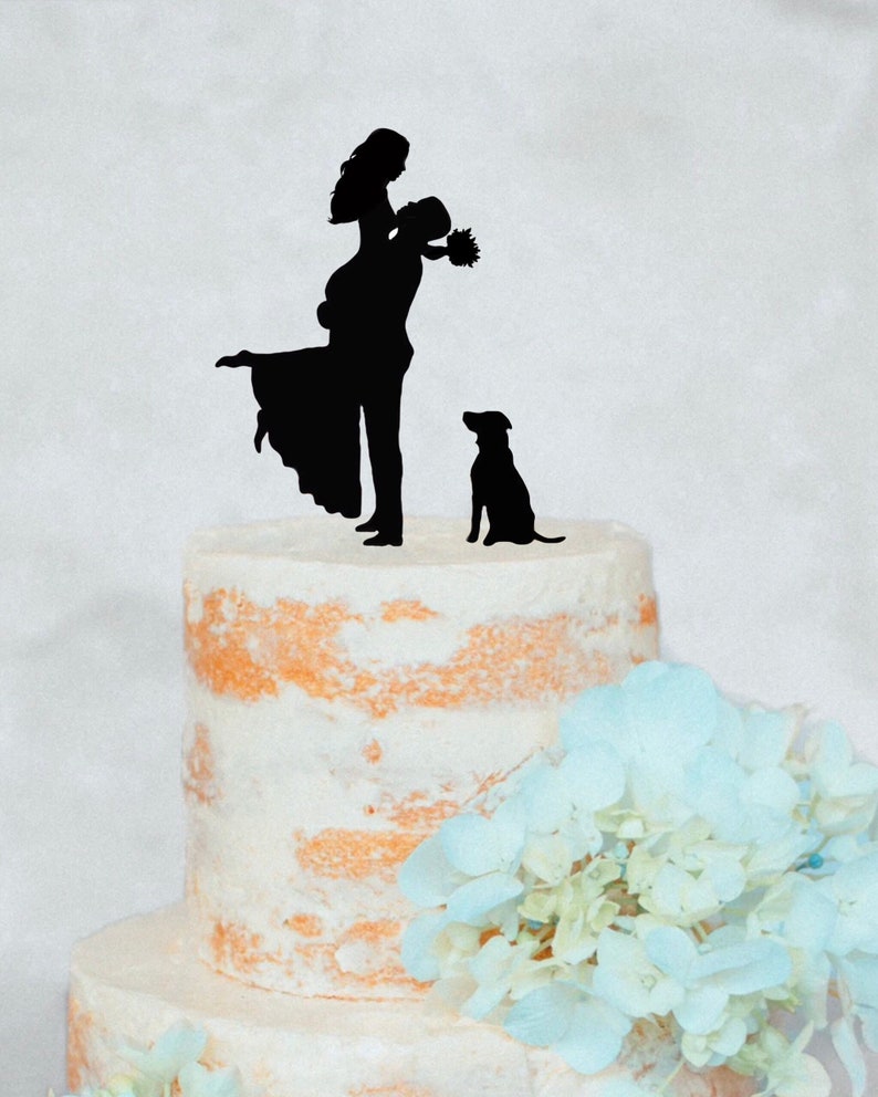 Cake Topper Hochzeit Caketopper Torten Tortentopper Kuchentopper Hochzeitstorte Brautpaar Hund Tortenstecker Tortenfigur Tortendekoration Bild 1