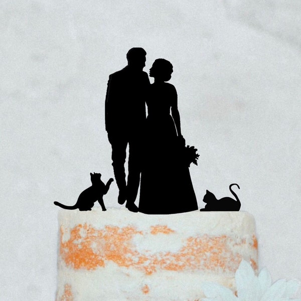 Cake Topper Caketopper Torten Tortentopper Kuchentopper Hochzeit Hochzeitstorte Brautpaar Katze Tortenstecker Tortenfigur Tortendekoration