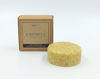 Calendula shampoo bar • vegan • cruelty free • handmade • SLS-free • zero waste • low waste • plastic free • palm oil free • sustainable