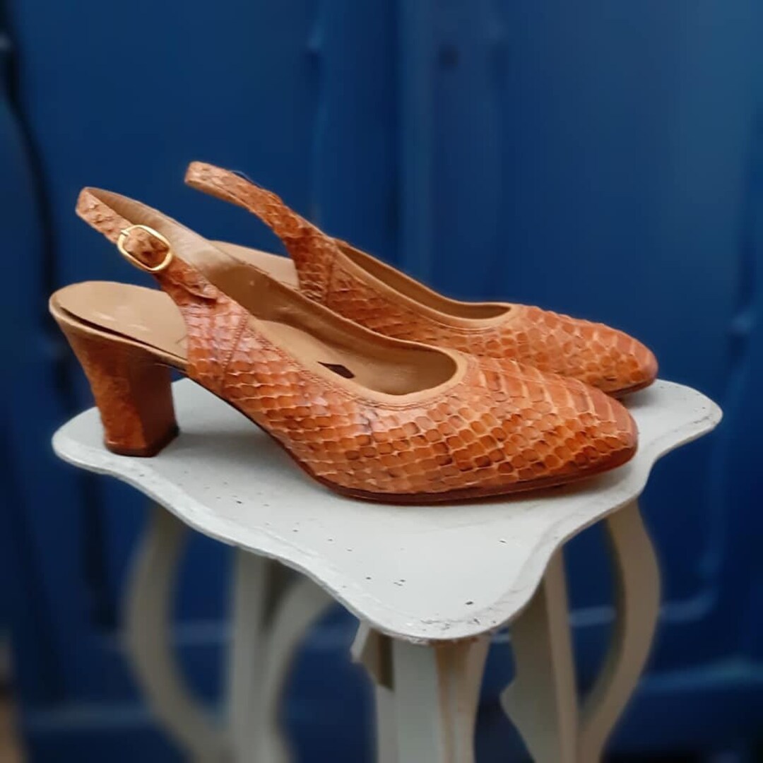 snakeskin slingback heels