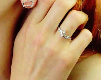 Sterling Silver Gemini Constellation Ring: Adjustable Zodiac Jewelry