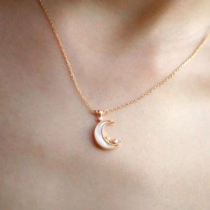 Collar de luna y estrella, delicado collar de luna de plata de ley con nácar, collar de luna creciente con estrellas, regalo para ella