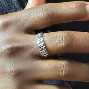 Sterling Silver Man’s Ring, Engraved Mens Ring, Geometric band, Oxidized 925 Silver Unisex Ring, Gift for him