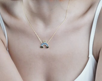 Gold Rainbow Necklace, Dainty Rainbow Necklace with Heart, Statement Necklace, 925 Sterling Silver, Birthday Gift, gift for her