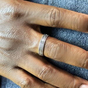 Herrenring Sterling Silber, Handgefertigter Griechischer Schlüssel Herrenring in Größen, Geometrische Strukturierte Oxidierte Unisex Ringe, Vatertagsgeschenk, Geschenk für Ihn