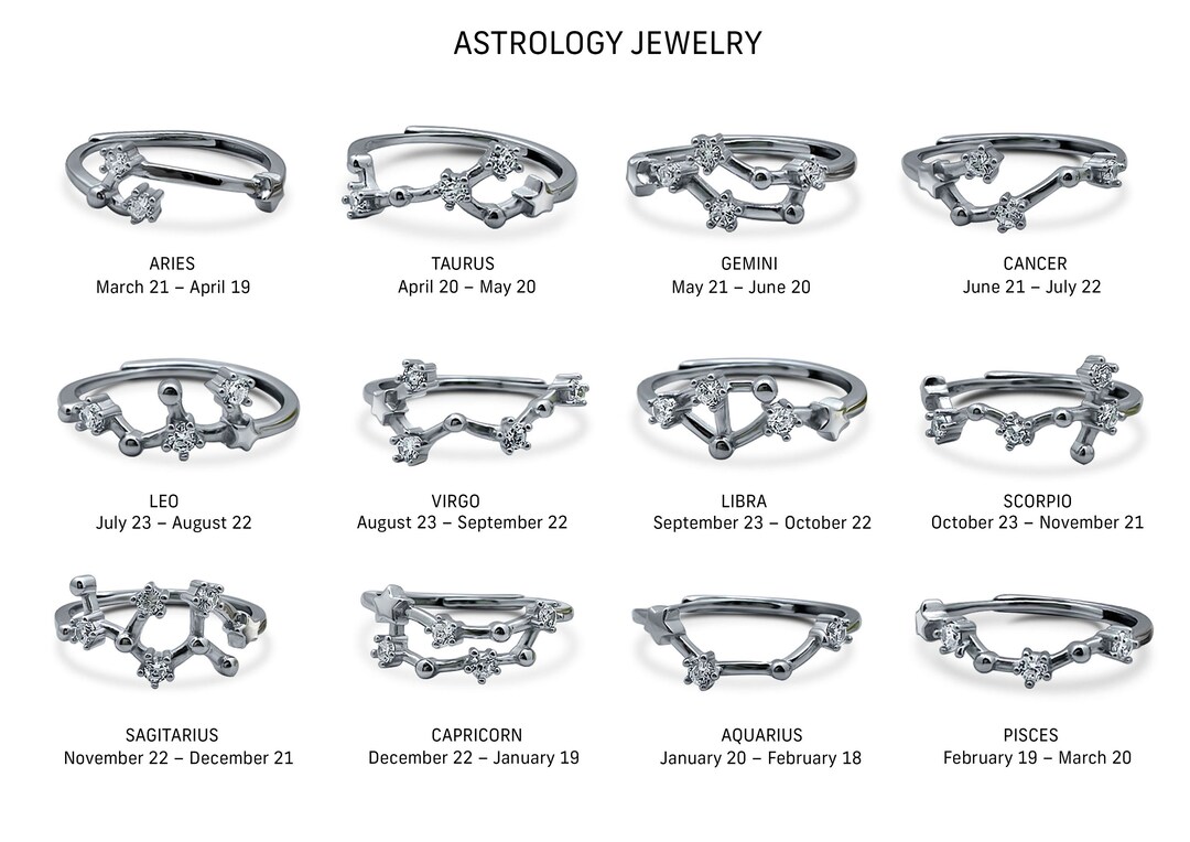 Sterling Silver Zodiac Sign Rings, Celestial Jewelry, Astrology Jewelry ...