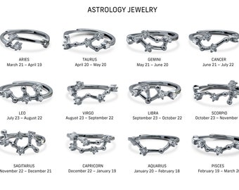 Sterling Silver Zodiac Sign Rings, Celestial Jewelry, Astrology Jewelry, Dainty adjustable Celestial Rings in 18K Gold Plating, Gift for her