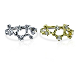 Anillo de plata de ley con el signo del zodiaco Sagitario: joyería celestial ajustable