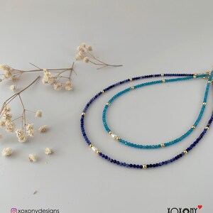 14K Gold Filled, Halbedelsteine Apatit und Sodalith Perlen Choker Halskette mit Süßwasser Perle, Stapel Halskette, Geschenk für sie