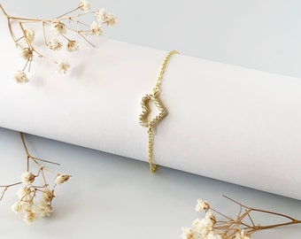 14K Gold Plated Minimalist Heart Bracelet Micro Pave Heart Charm Bridesmaid Bracelet Valentines Gift Gift for Her 925 Sterling Silver