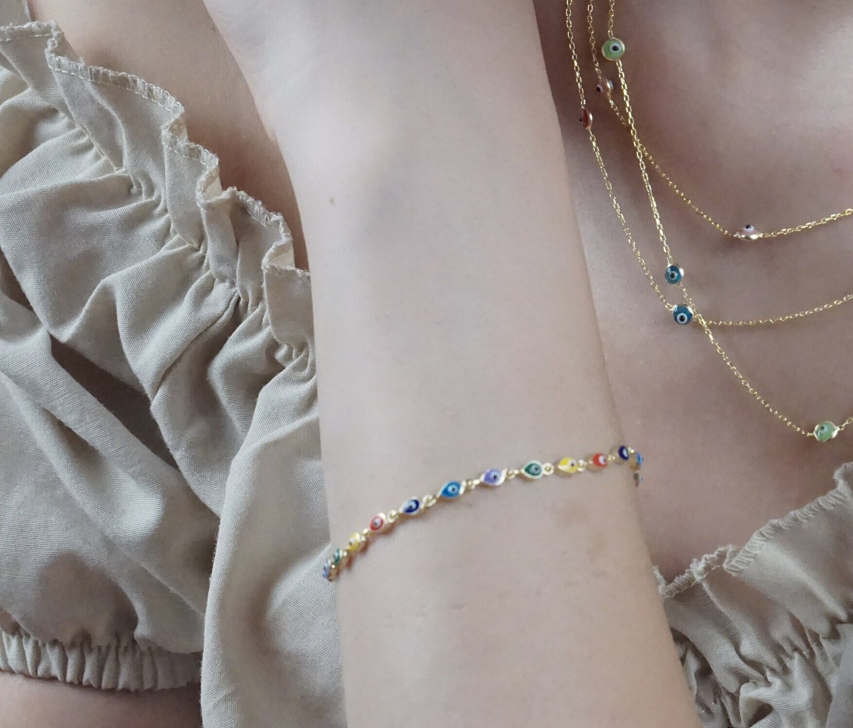 Multi color evil eye bracelet - Etsy 日本