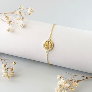 Gold Tree of Life Bracelet, Dainty Chain Bracelet, Family Tree Minimalist Stacking Bracelet, 925 silver, gift for her