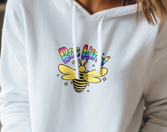 Bee Kind Rainbow Hoodie | Minimalistic Bumblebee Sweatshirt