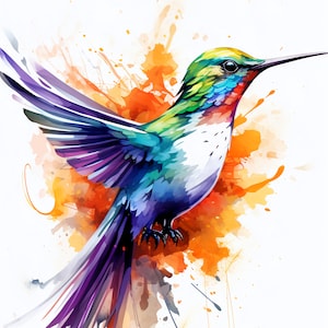 Rainbow Watercolor Hummingbird Digital Print | Whispers of Nature