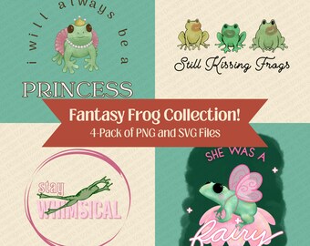 Fantasy Frog Digital Design PNG and SVG File 4-Pack