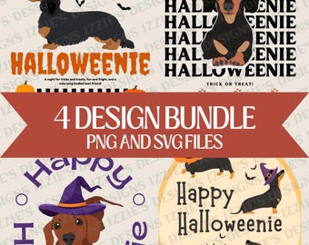 4-pack Halloween Wiener Dog Teckel Digitale Ontwerpen PNG- en SVG-bestanden