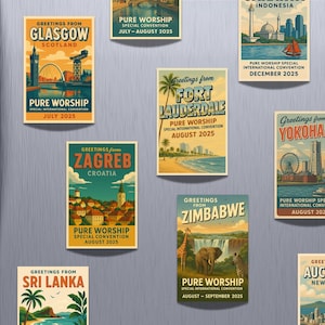 200 aimants - Design inspiré d'une carte postale ancienne Convention spéciale 2025 JW pour la convention que vous souhaitez, avec livraison incluse