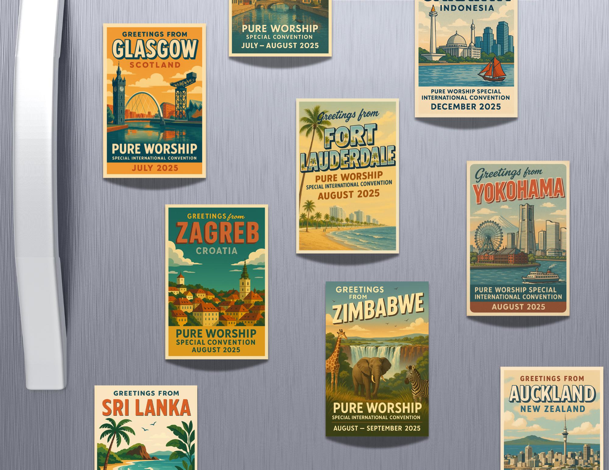 50 Magnets - 2025 JW Special Convention Antique Postcard Inspired Design For Your Requested Convention with Shipping INCLUDED