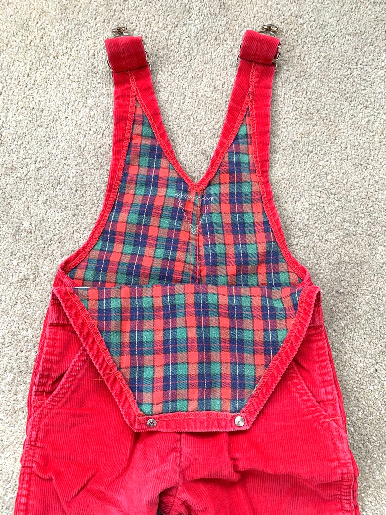 Vintage 1980s Oshkosh flannel lined corduroy overalls toddler size 18 months union made in USA holiday outfit