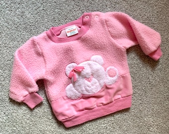 Vintage 1980s baby girl pink teddy bear fleece size 12 mos / Health-tex/ USA made