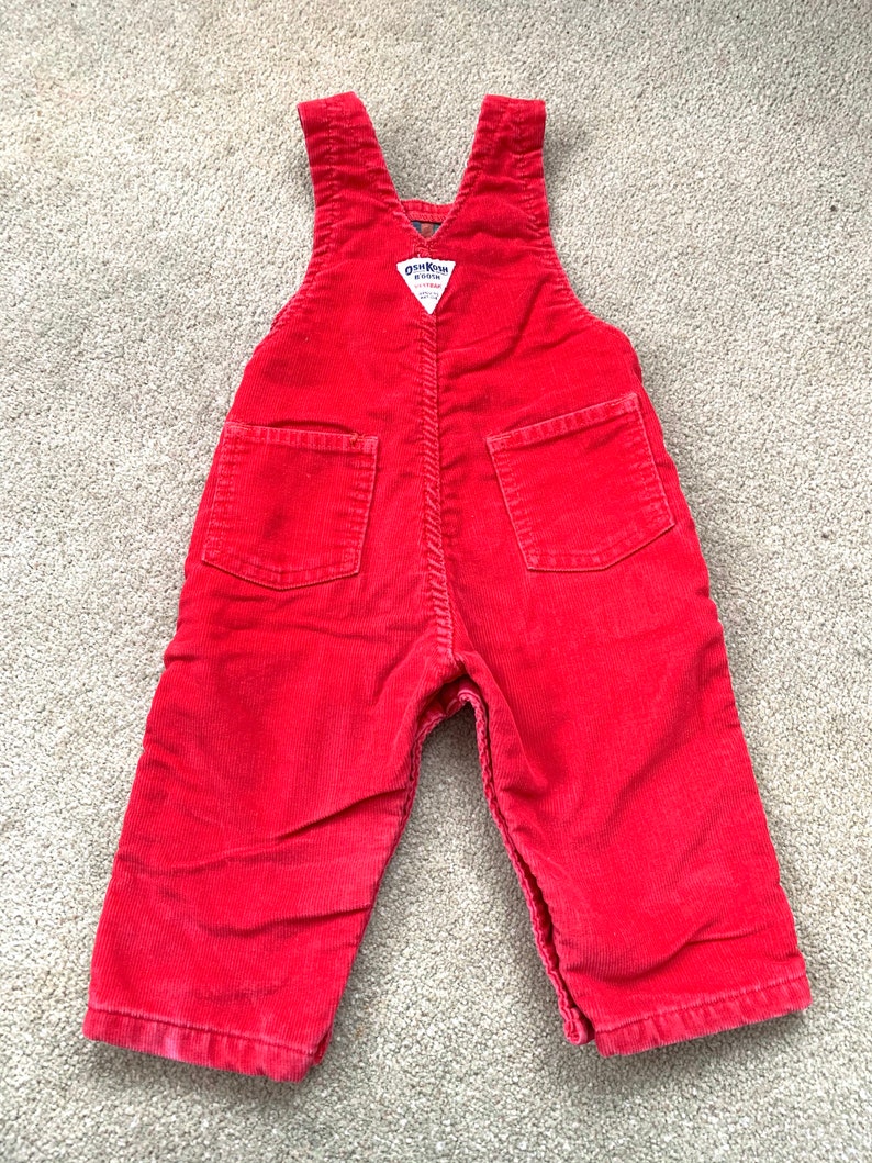 Vintage 1980s Oshkosh flannel lined corduroy overalls toddler size 18 months union made in USA holiday outfit