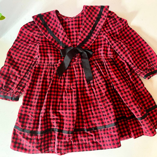 Vintage 90s girls buffalo plaid flannel dress size 2T / 3T